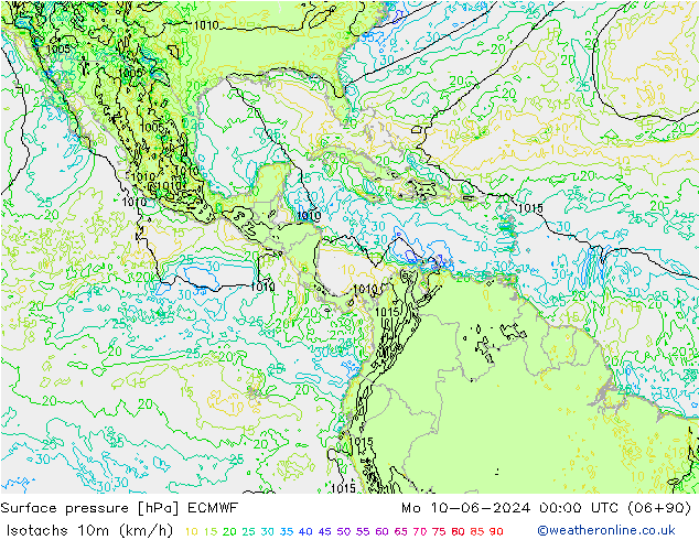 Eşrüzgar Hızları (km/sa) ECMWF Pzt 10.06.2024 00 UTC