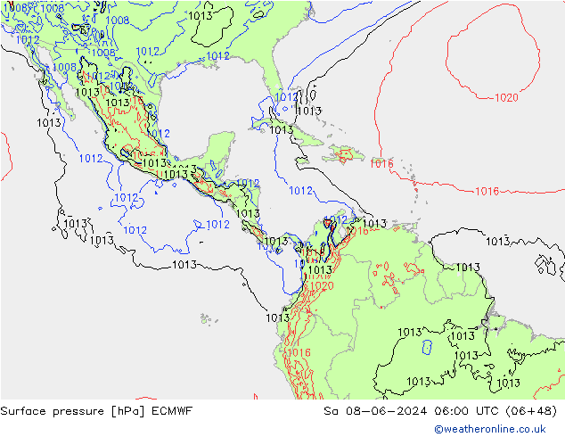 Surface pressure ECMWF Sa 08.06.2024 06 UTC