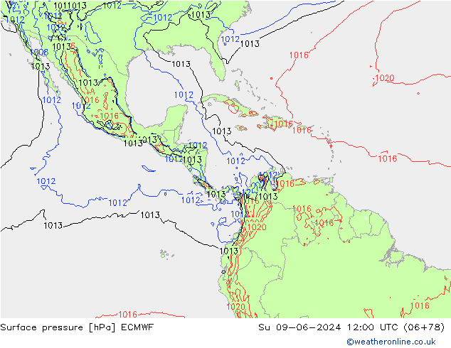 Presión superficial ECMWF dom 09.06.2024 12 UTC