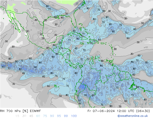 RH 700 hPa ECMWF ven 07.06.2024 12 UTC