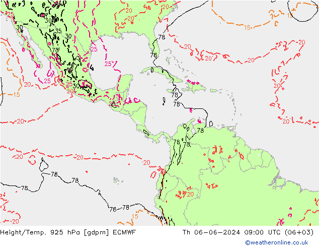 Height/Temp. 925 hPa ECMWF Th 06.06.2024 09 UTC