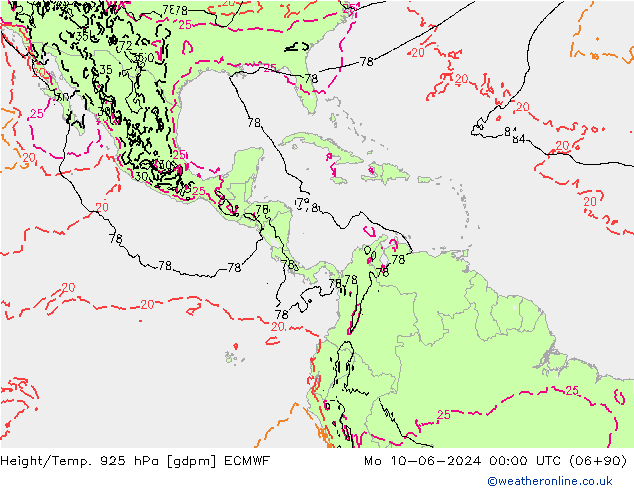 Geop./Temp. 925 hPa ECMWF lun 10.06.2024 00 UTC