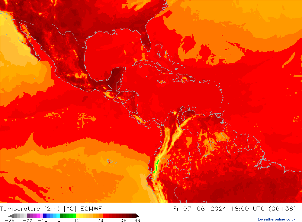 Temperature (2m) ECMWF Fr 07.06.2024 18 UTC