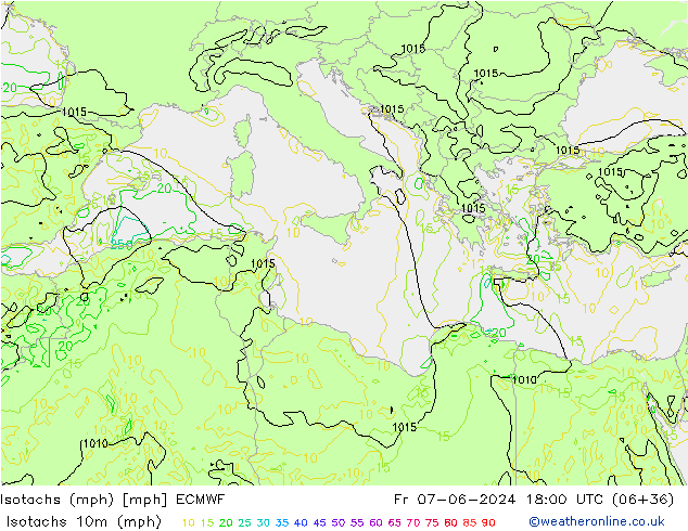 Isotachs (mph) ECMWF ven 07.06.2024 18 UTC