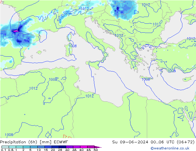 Z500/Rain (+SLP)/Z850 ECMWF Su 09.06.2024 06 UTC