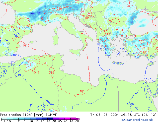 Precipitation (12h) ECMWF Th 06.06.2024 18 UTC