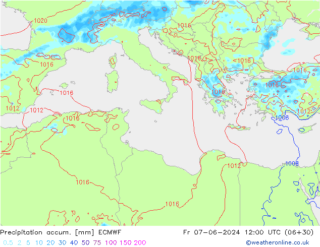 Precipitation accum. ECMWF Sex 07.06.2024 12 UTC