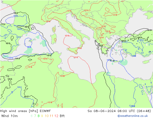 yüksek rüzgarlı alanlar ECMWF Cts 08.06.2024 06 UTC