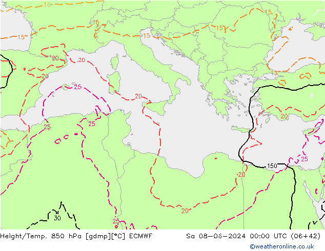 Z500/Yağmur (+YB)/Z850 ECMWF Cts 08.06.2024 00 UTC