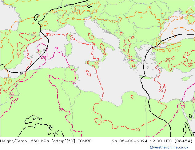 Z500/Rain (+SLP)/Z850 ECMWF  08.06.2024 12 UTC