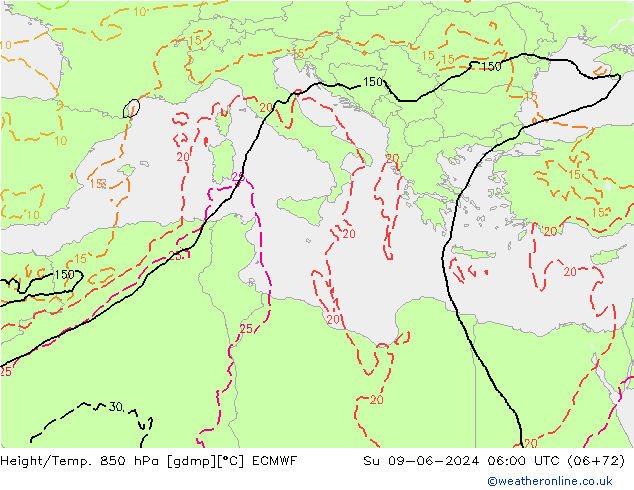 Z500/Rain (+SLP)/Z850 ECMWF Su 09.06.2024 06 UTC