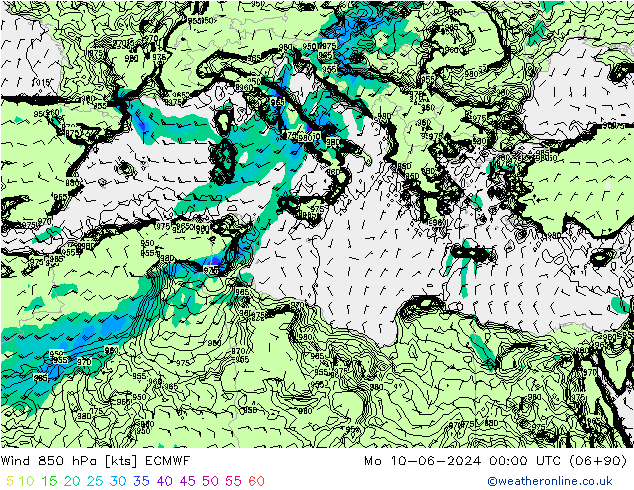 Wind 850 hPa ECMWF Mo 10.06.2024 00 UTC