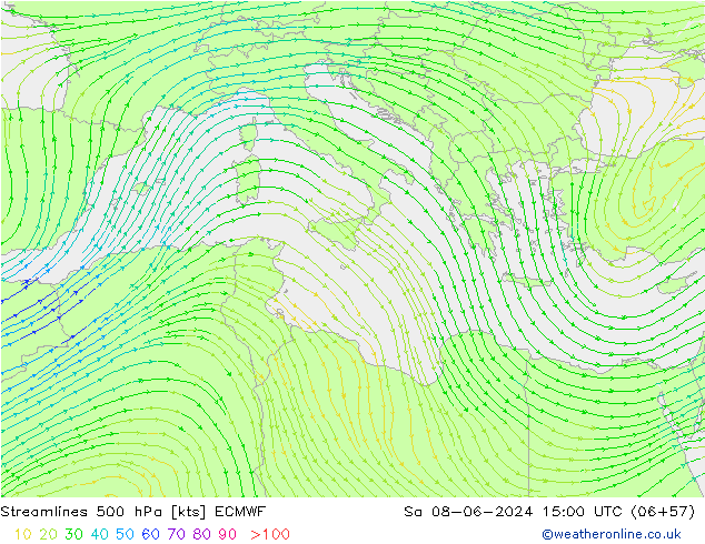 Linha de corrente 500 hPa ECMWF Sáb 08.06.2024 15 UTC