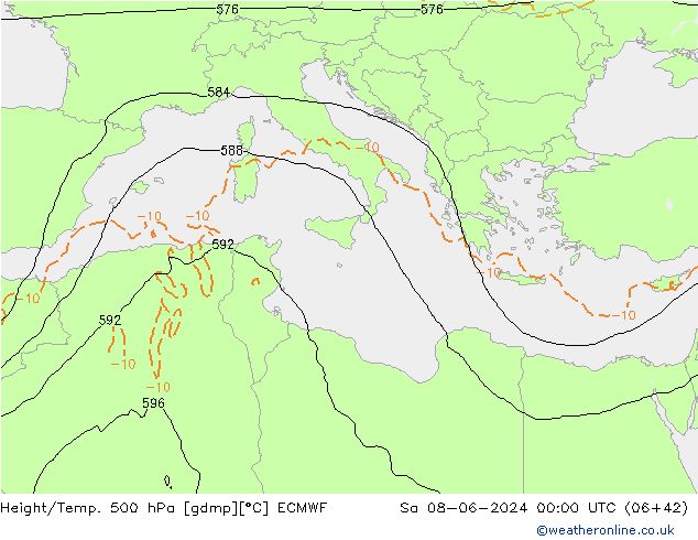 Z500/Yağmur (+YB)/Z850 ECMWF Cts 08.06.2024 00 UTC