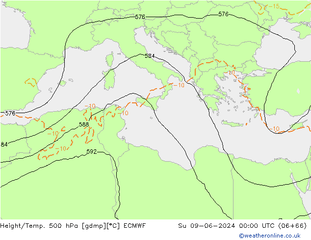 Z500/Rain (+SLP)/Z850 ECMWF dom 09.06.2024 00 UTC