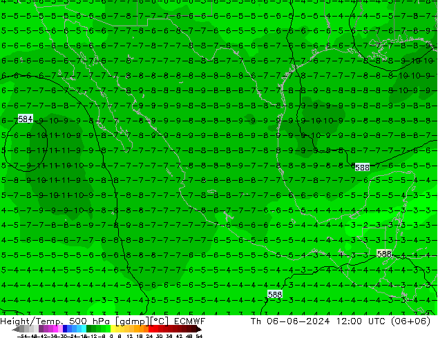 Z500/Rain (+SLP)/Z850 ECMWF jue 06.06.2024 12 UTC