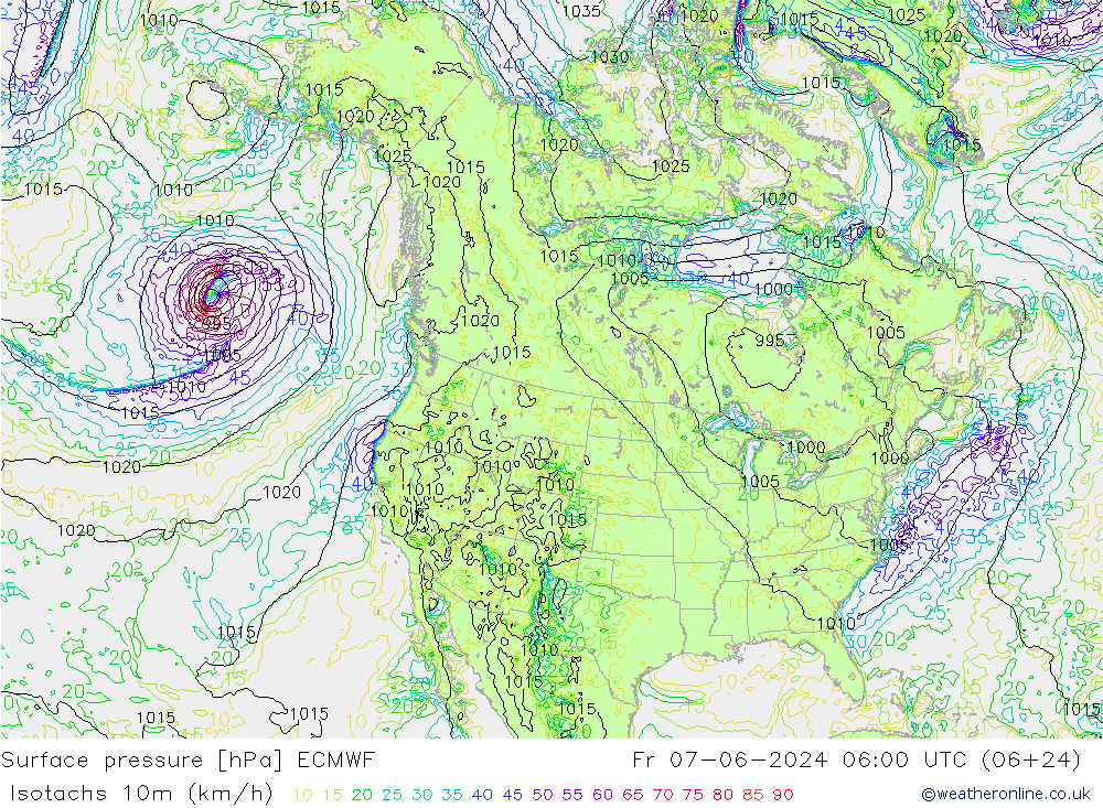 Isotachs (kph) ECMWF Fr 07.06.2024 06 UTC