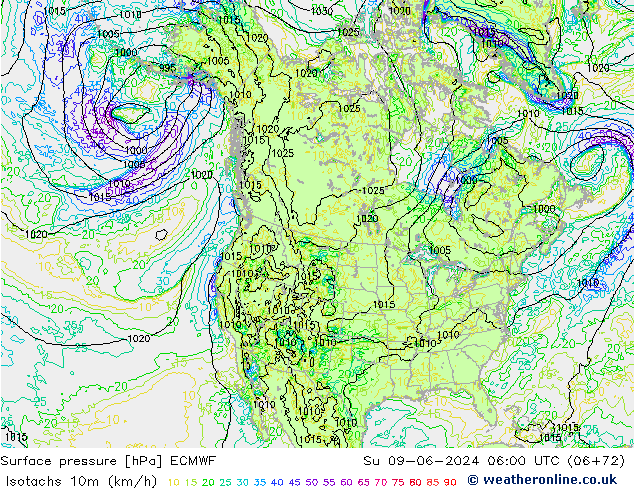 Eşrüzgar Hızları (km/sa) ECMWF Paz 09.06.2024 06 UTC