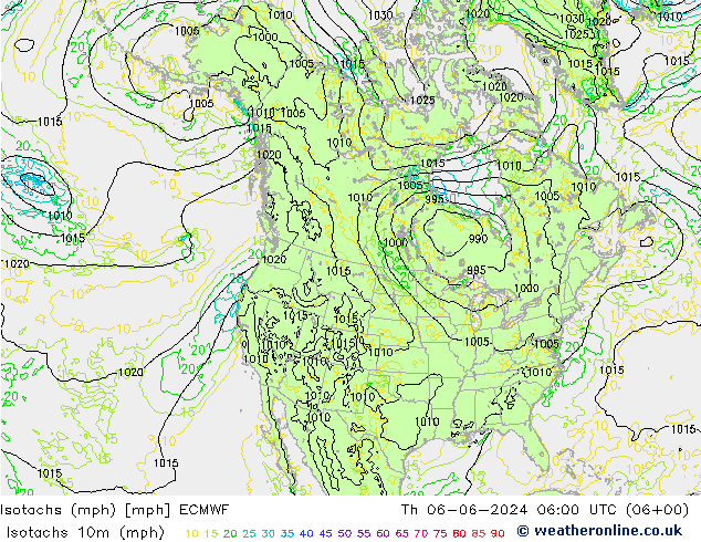 Isotachs (mph) ECMWF gio 06.06.2024 06 UTC