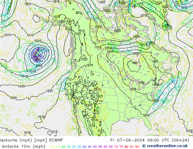 Isotachen (mph) ECMWF vr 07.06.2024 06 UTC