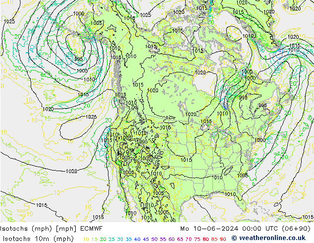 Eşrüzgar Hızları mph ECMWF Pzt 10.06.2024 00 UTC