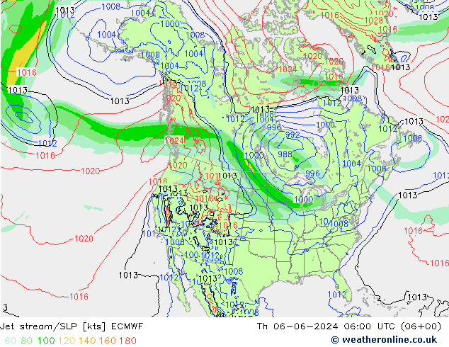 Jet stream/SLP ECMWF Th 06.06.2024 06 UTC