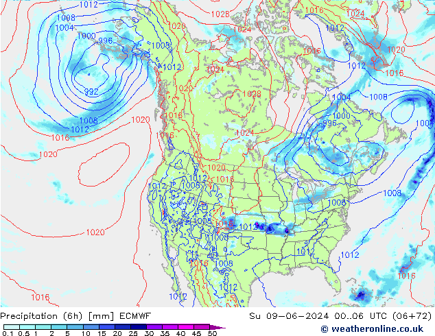 Z500/Regen(+SLP)/Z850 ECMWF zo 09.06.2024 06 UTC