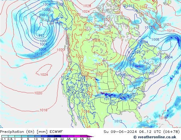 Z500/Rain (+SLP)/Z850 ECMWF dom 09.06.2024 12 UTC