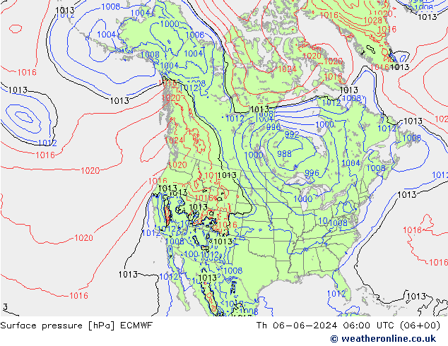 Atmosférický tlak ECMWF Čt 06.06.2024 06 UTC