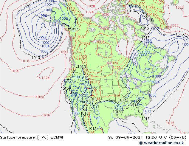 Presión superficial ECMWF dom 09.06.2024 12 UTC