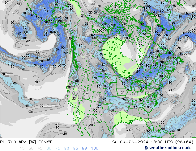 RH 700 hPa ECMWF  09.06.2024 18 UTC