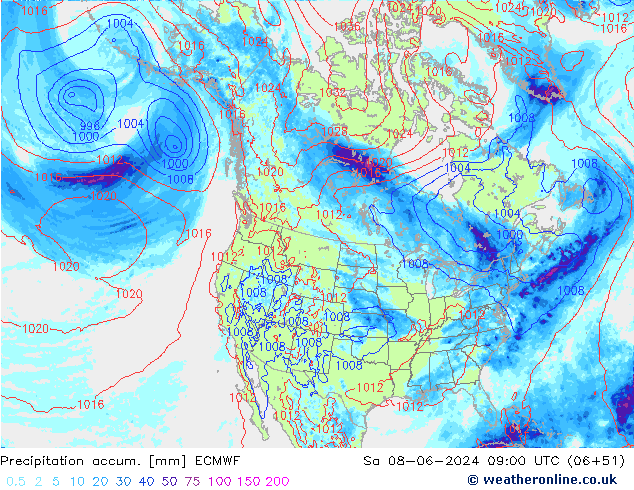 Precipitation accum. ECMWF Sa 08.06.2024 09 UTC