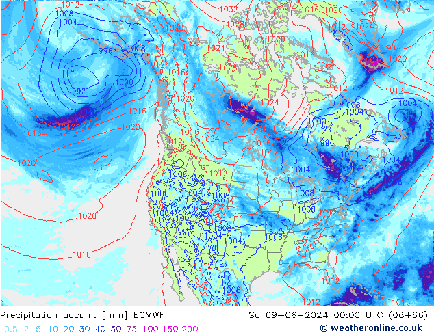 Toplam Yağış ECMWF Paz 09.06.2024 00 UTC