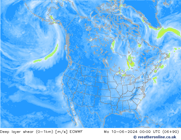 Deep layer shear (0-1km) ECMWF lun 10.06.2024 00 UTC