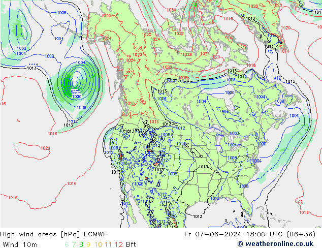 High wind areas ECMWF Pá 07.06.2024 18 UTC