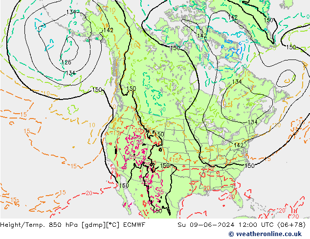 Z500/Rain (+SLP)/Z850 ECMWF dom 09.06.2024 12 UTC