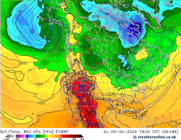 SLP/Temp. 850 hPa ECMWF So 09.06.2024 18 UTC