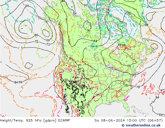 Height/Temp. 925 hPa ECMWF Sáb 08.06.2024 15 UTC