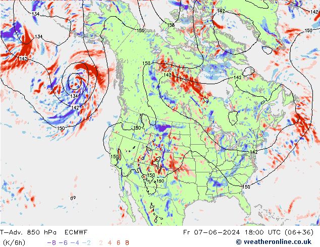 T-Adv. 850 hPa ECMWF Fr 07.06.2024 18 UTC