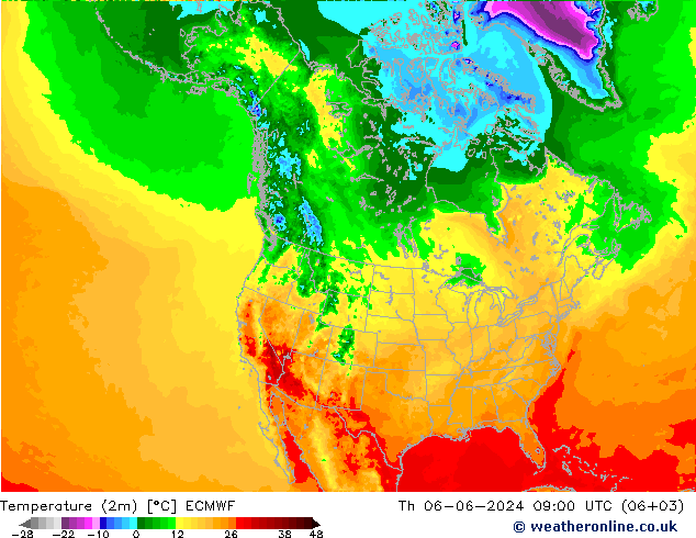 Temperatura (2m) ECMWF gio 06.06.2024 09 UTC