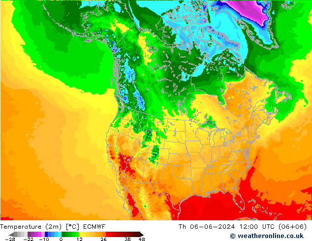 Sıcaklık Haritası (2m) ECMWF Per 06.06.2024 12 UTC