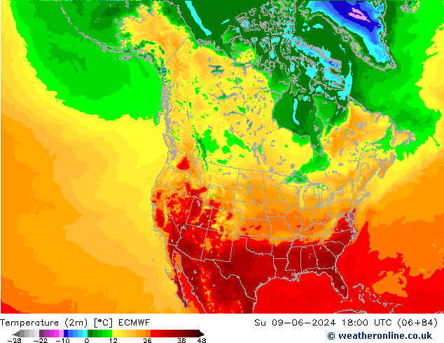 Temperaturkarte (2m) ECMWF So 09.06.2024 18 UTC