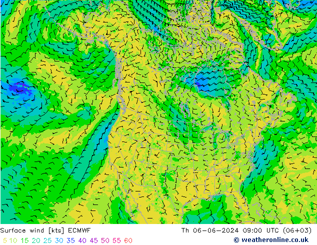 wiatr 10 m ECMWF czw. 06.06.2024 09 UTC