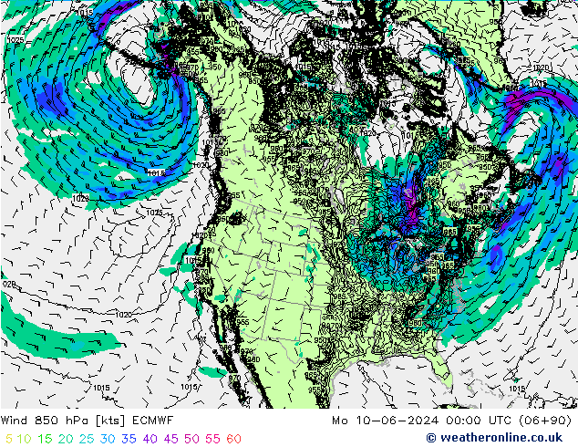 Rüzgar 850 hPa ECMWF Pzt 10.06.2024 00 UTC