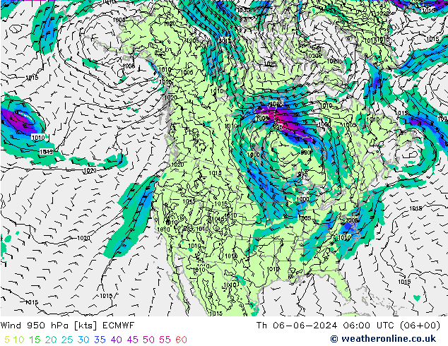 Wind 950 hPa ECMWF Th 06.06.2024 06 UTC