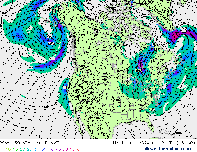 Wind 950 hPa ECMWF Mo 10.06.2024 00 UTC