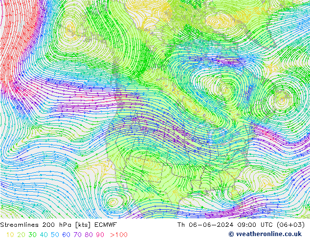 Stromlinien 200 hPa ECMWF Do 06.06.2024 09 UTC