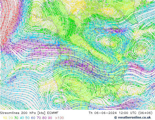 Stromlinien 200 hPa ECMWF Do 06.06.2024 12 UTC