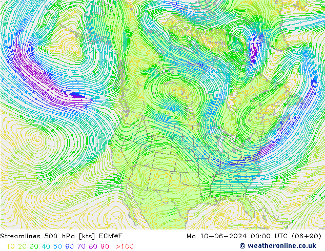 Streamlines 500 hPa ECMWF Mo 10.06.2024 00 UTC