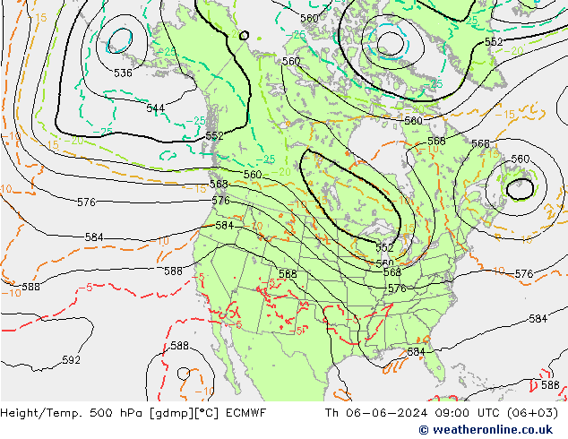 Height/Temp. 500 hPa ECMWF Th 06.06.2024 09 UTC